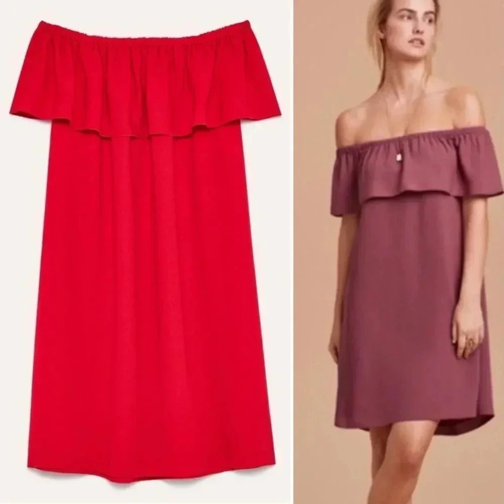 Aritzia Wilfred Neufchâtel Off Shoulder Ruffle Dress Red Mini Dress